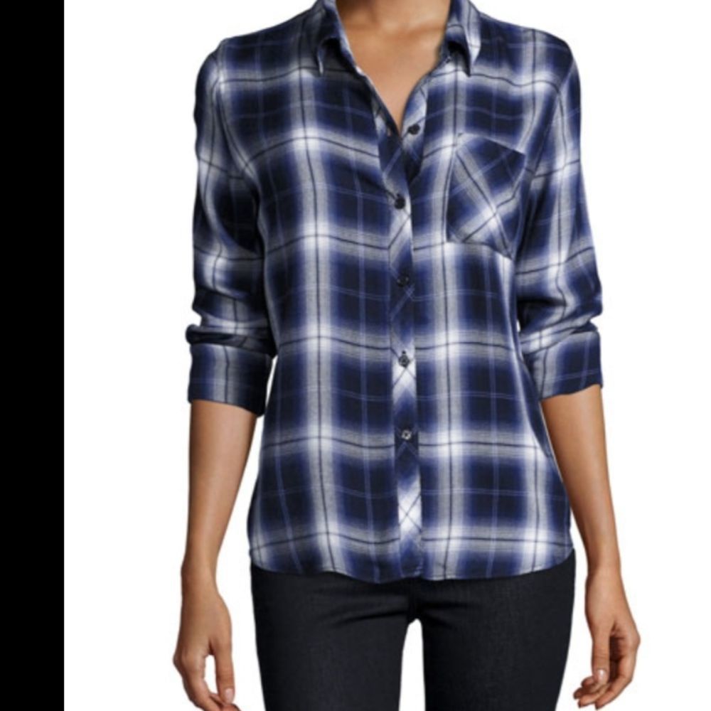 EUC Rails classic Hunter flannel shirt in Ofxord blue & Pacific white silver
